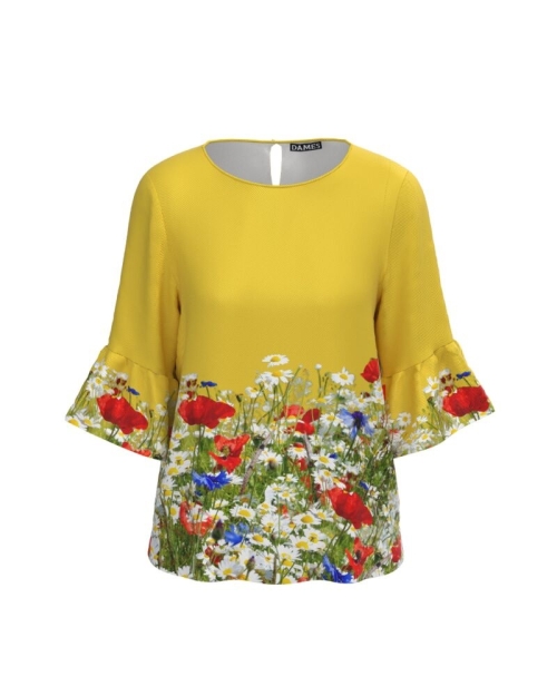 Bluza galbena imprimata Flori de camp CMD597