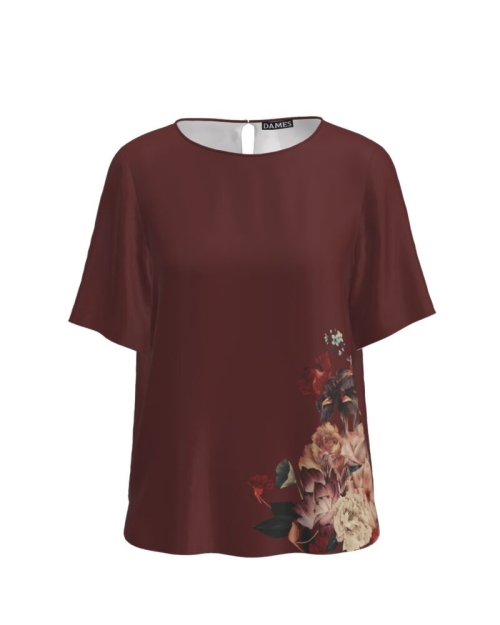 Bluza grena cu maneca scurta imprimata cu model floral CMD3029