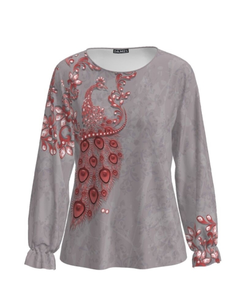 Bluza gri cu maneca lunga imprimata cu model floral CMD1998