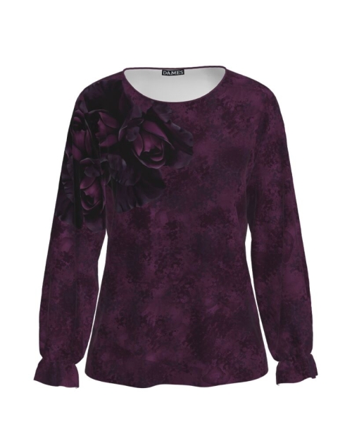 Bluza in nuante de mov cu maneca lunga imprimata Laleaua neagra CMD1944