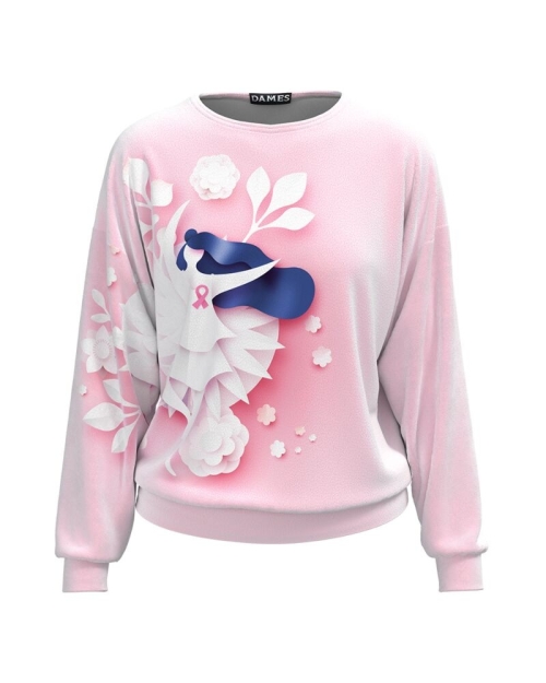 Bluza in nuante de roz tip hanorac din catifea cu imprimeu floral CMD1807