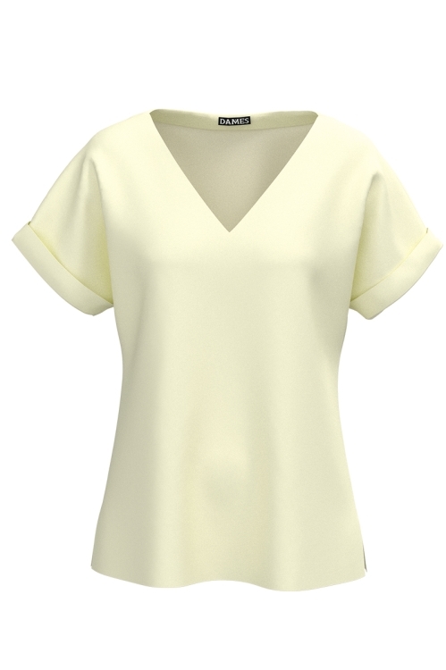 Bluza ivory de vara cu maneca raglan si decolteu in V