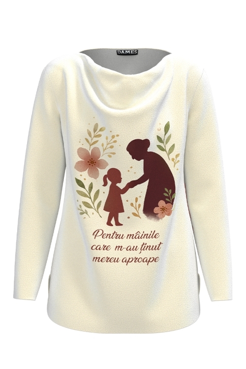 Bluza ivory din catifea cu mesaj pentru Bunica