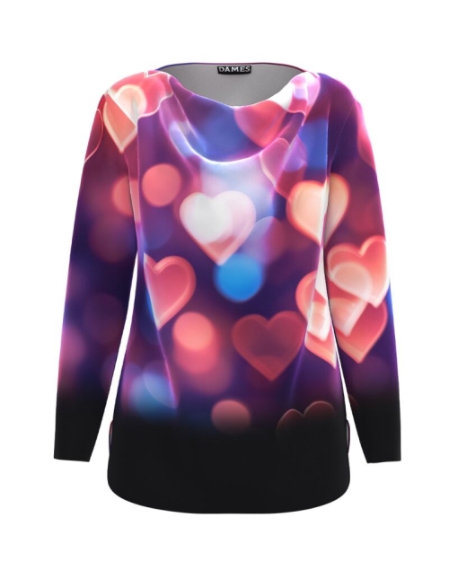 Bluza multicolora din catifea cu imprimeu inimi