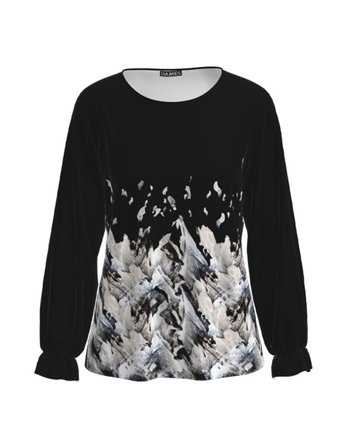 Bluza neagra cu maneca lunga imprimata cu model abstract CMD1571