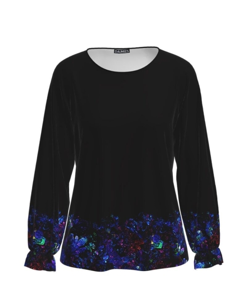 Bluza neagra cu maneca lunga imprimata cu model floral CMD1797