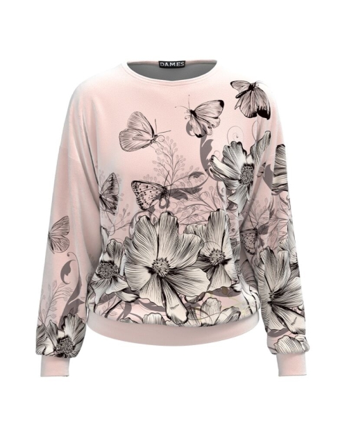 Bluza nude tip hanorac din catifea cu imprimeu floral CMD1710