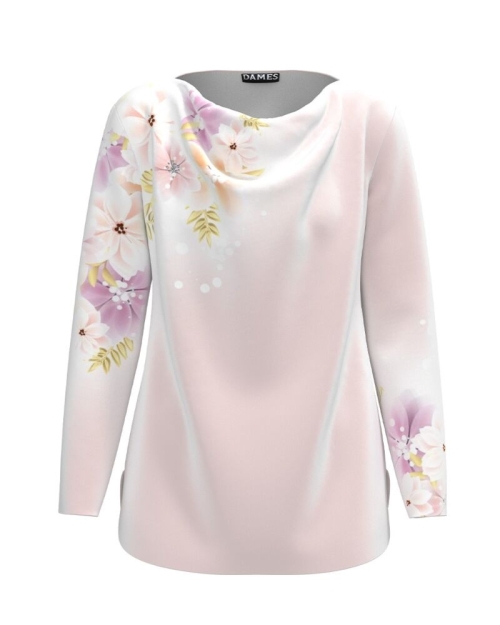 Bluza roz din catifea cu imprimeu floral CMD4194