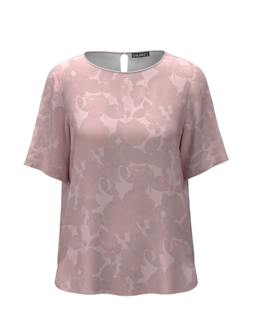 Bluza roz prafuit cu maneca scurta imprimata trandafiri CMD5065 - Img 1