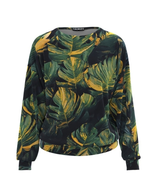 Bluza tip hanorac din catifea cu imprimeu frunze CMD1345 - Img 1