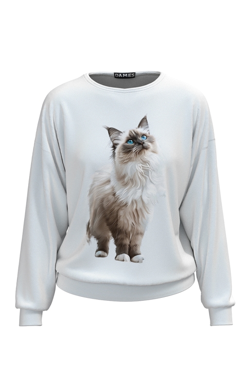 Bluza tip hanorac din catifea cu imprimeu Pisica Birmaneza