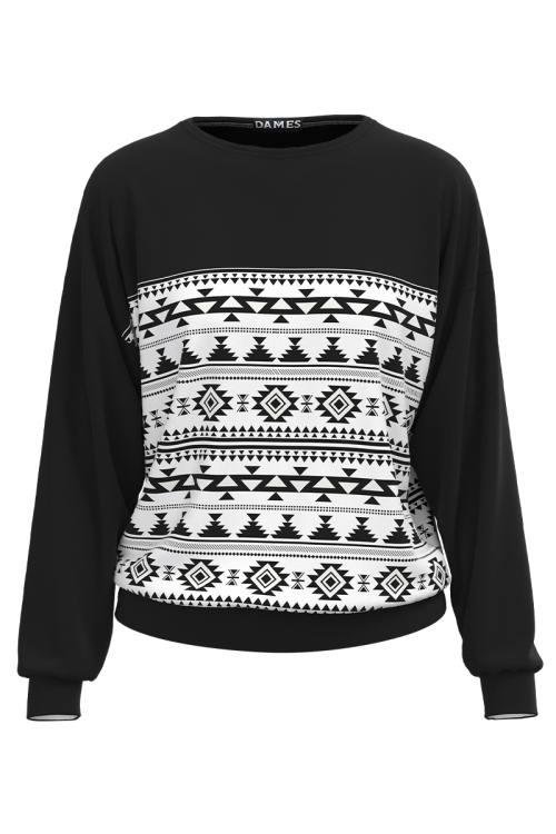 Bluza tip hanorac din catifea cu imprimeu traditional