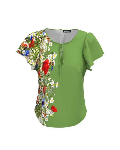 Bluza verde cu imprimeu Flori de camp CMD577