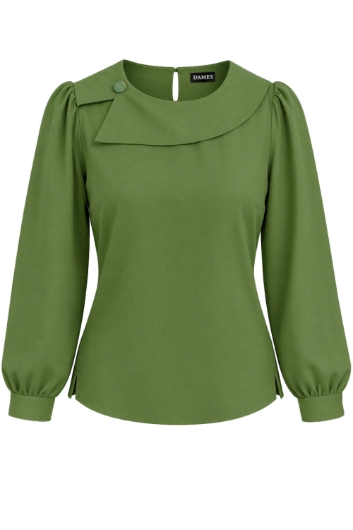 Bluza verde din vascoza cu guler asimetric si maneca lunga