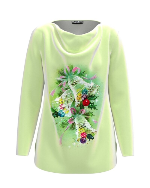 Bluza vernil din catifea cu imprimeu Clopotei CMD3584