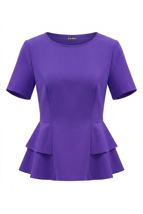 Bluza violet cambrata cu volane laterale si maneca scurta