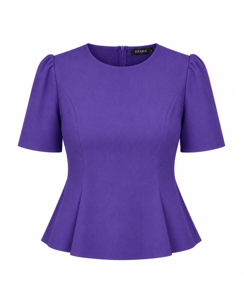 Bluza violet eleganta cu maneca scurta si croiala cambrata