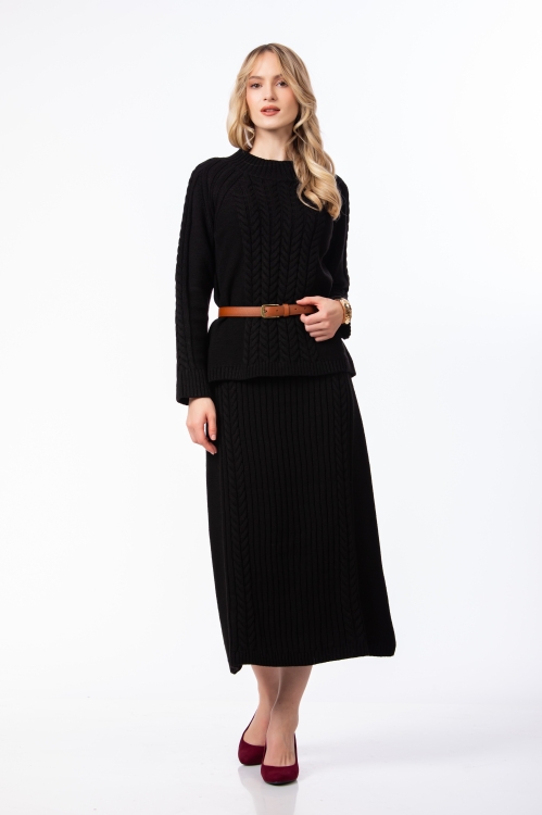 Compleu dama fusta si bluza negru din tricot - Img 4