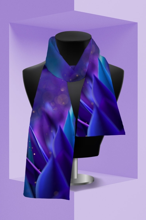 Esarfa albastru violet subtire imprimata cu model Floral CMD3335 - Img 2