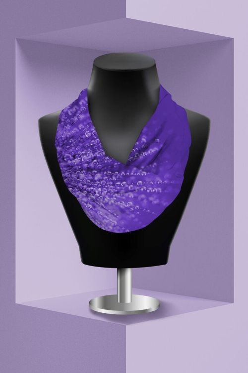 Esarfa circulara din catifea violet imprimata Picaturi de roua CMD3547 - Img 2