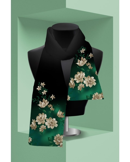 Esarfa neagra subtire imprimata cu model Floral CMD3346