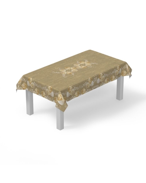 Fata de masa bej din satin imprimat cu model floral CMD1833 - Img 2