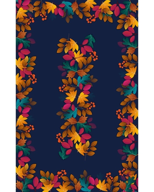 Fata de masa bleumarin din satin imprimat cu model frunze CMD3544 - Img 3