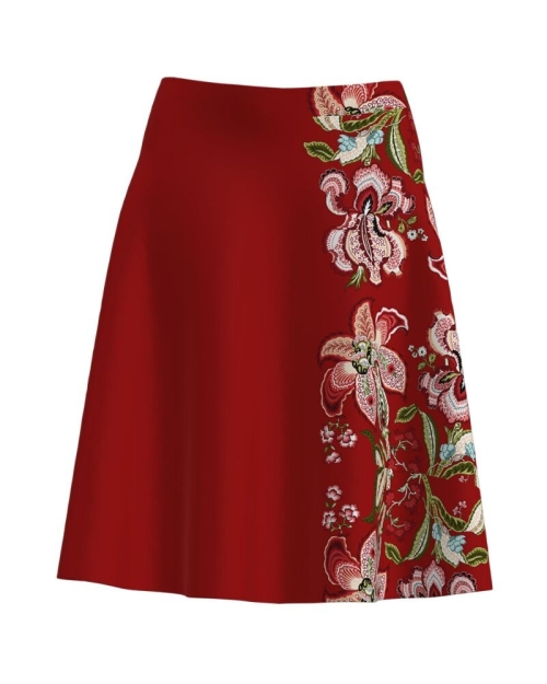 Fusta clos rosu caramiziu imprimata cu model floral CMD1954
