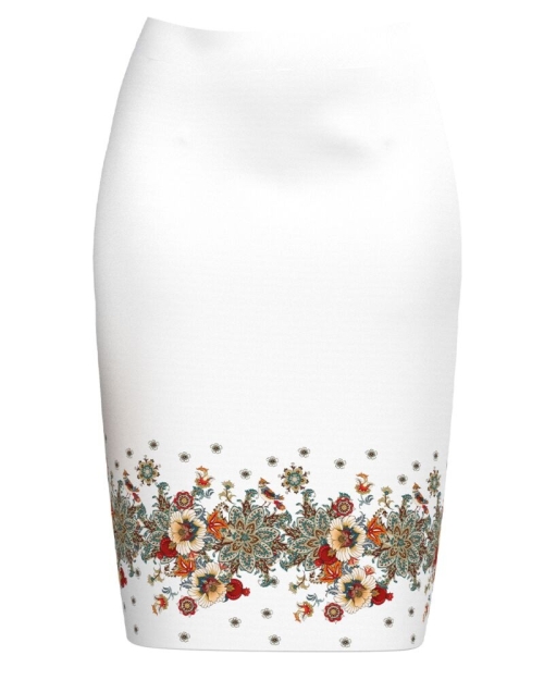 Fusta conica alba imprimata cu model floral CMD3987