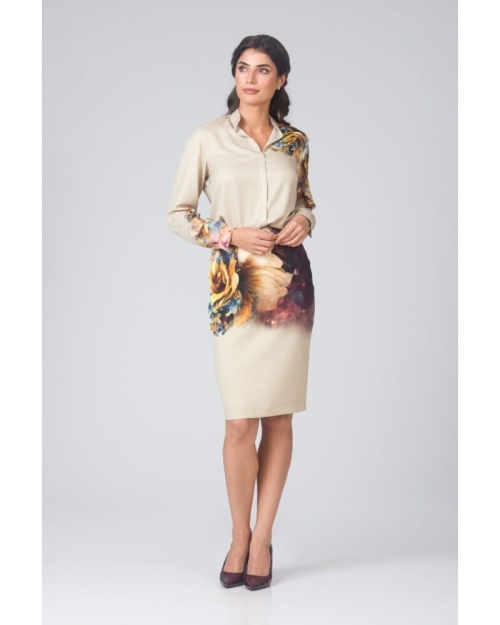 Fusta conica bej imprimata cu model floral CMD4675 - Img 3