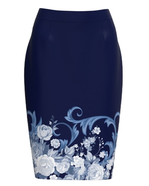 Fusta conica bleumarin imprimata cu model Floral CMD3019