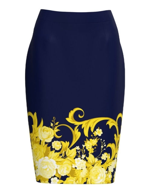 Fusta conica bleumarin imprimata floral CMD4800