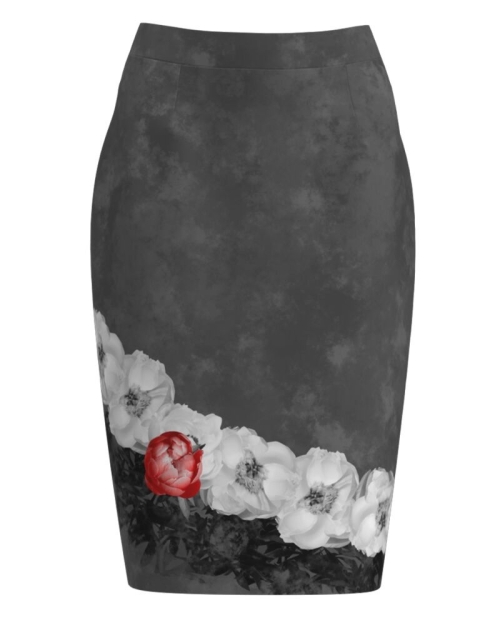 Fusta conica gri imprimata cu model floral CMD1123