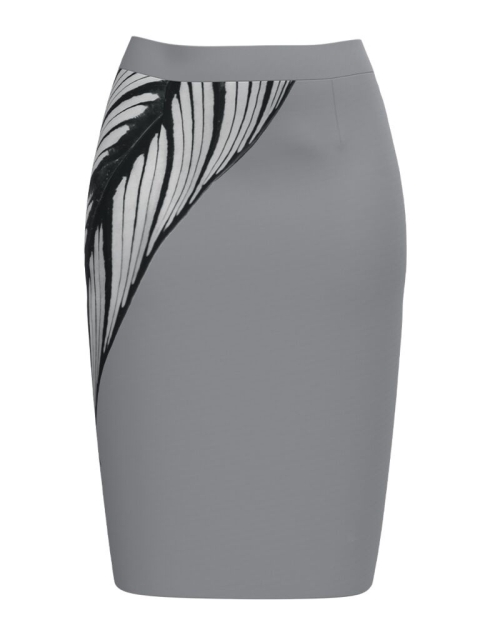 Fusta conica gri imprimata cu model in contrast CMD2518