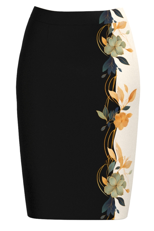 Fusta conica imprimata cu model floral Camelii