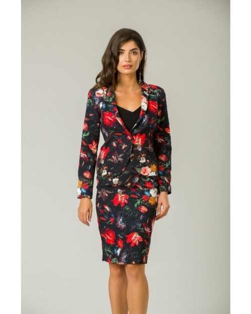 Fusta conica imprimata cu model floral multicolor A827A62 - Img 5