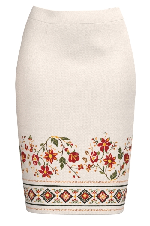 Fusta conica ivory cu motive traditionale florale