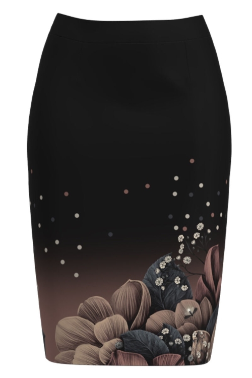 Fusta conica neagra imprimata cu model floral CMD2677