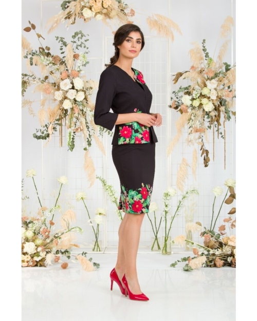 Fusta conica neagra imprimata cu model floral CMD582 - Img 4