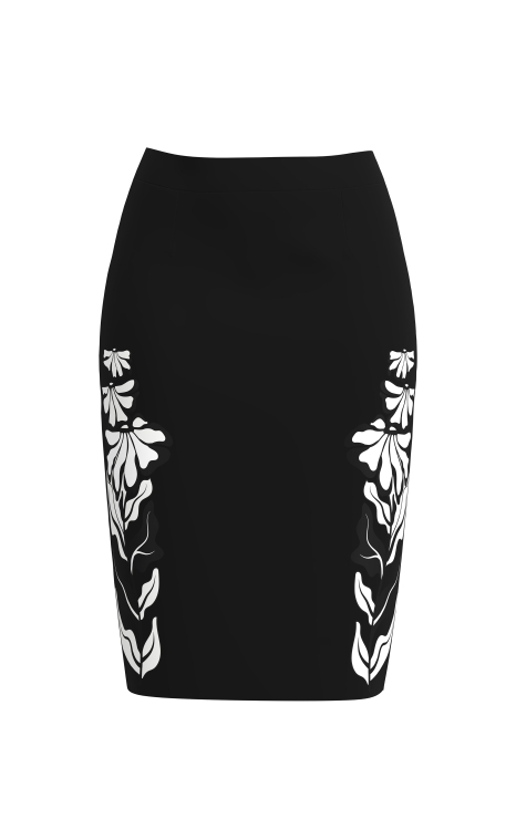 Fusta conica neagra imprimata floral in contrast