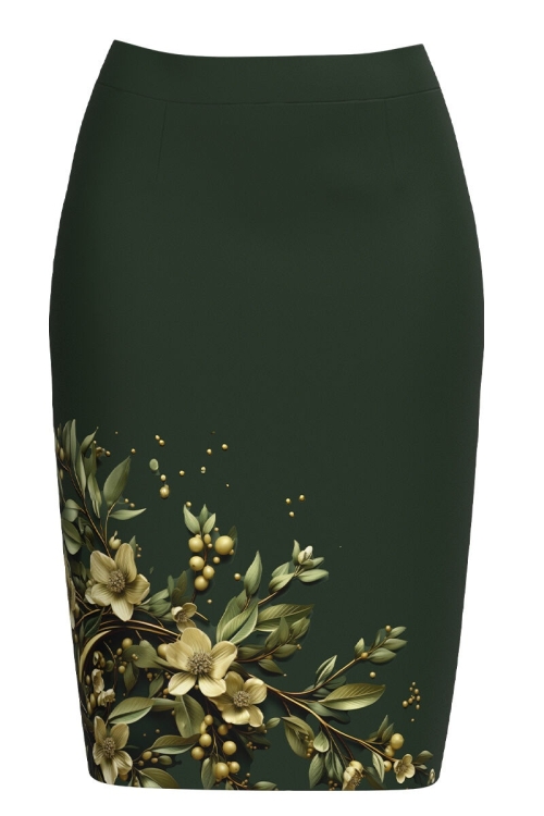 Fusta conica verde imprimata cu model floral CMD4895 - Img 2
