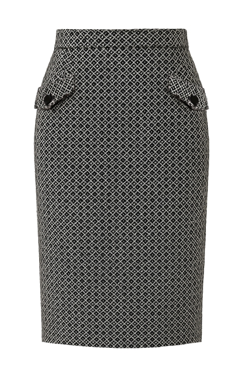 Fusta dreapta cu buzunare din tesatura tip jacquard
