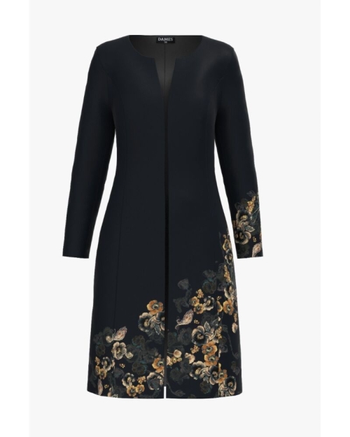 Jacheta de dama lunga imprimata antracit cu model floral CMD1165