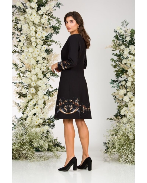 Jacheta de dama lunga, neagra imprimata cu model floral crini CMD1170 - Img 5