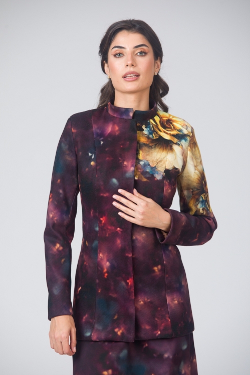 Palton dama in nuante de mov visiniu elegant si calduros imprimat Floral CMD4713 - Img 1