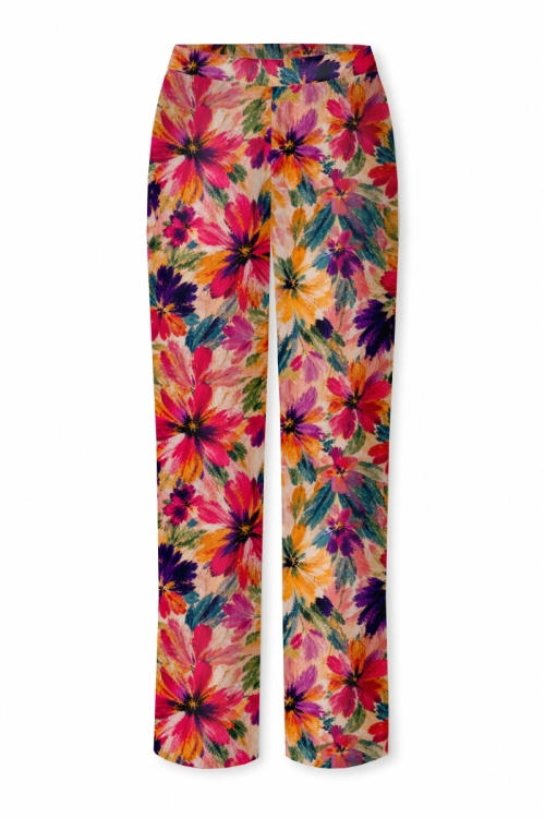 Pantaloni drepti din crepe imprimati Floral multicolor