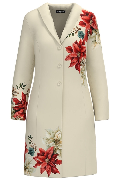 Pardesiu din stofa bej imprimat cu model floral CMD4908 - Img 2