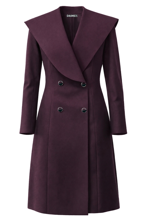 Pardesiu elegant burgundy cu guler amplu si buzunare