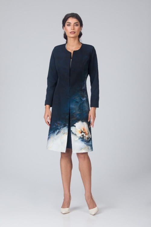 Pardesiu subtire bleumarin in degrade imprimat Floral - Img 7