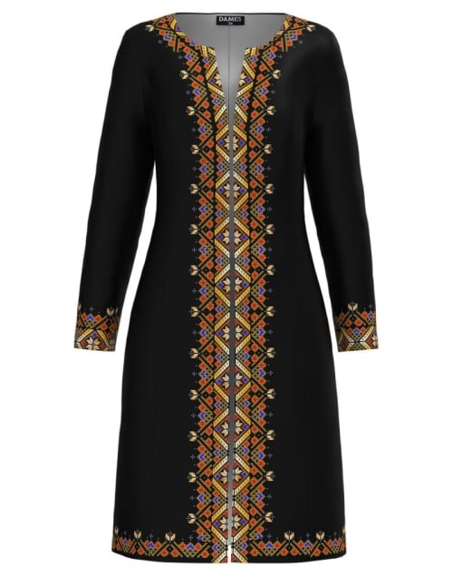 Pardesiu subtire negru imprimat cu model traditional - Img 1